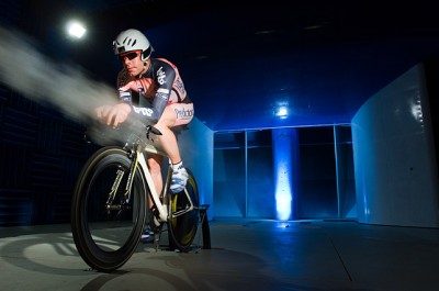 Cadel Evans training in the Monash Wind Tunnel