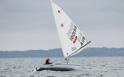 Caitlin Davies downwind training on a light, sunny October day