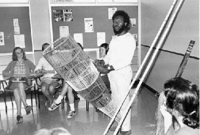 Eddie Mabo displaying a traditional fish scoop. Copyright: Mabo Family Collection.