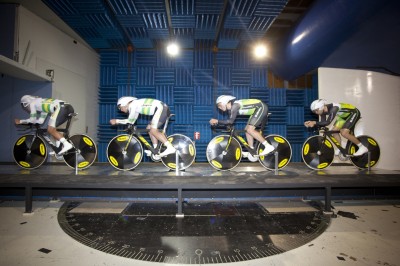L to R: Glenn O Shea, Rohan Dennis, Michael Hepburn and Jack Bobridge training in the Monash Wind Tunnel