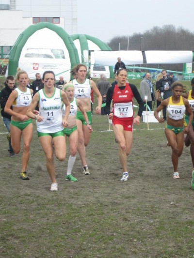 Georgina Beech (number 14) at the WUC Cross Country