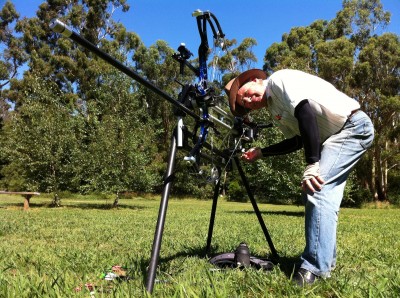 Dr James Park testing the wind drift of arrows in an outdoor setting