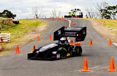 Chris Heath, driver controls engineer, driving at the F-SAE Championships in December